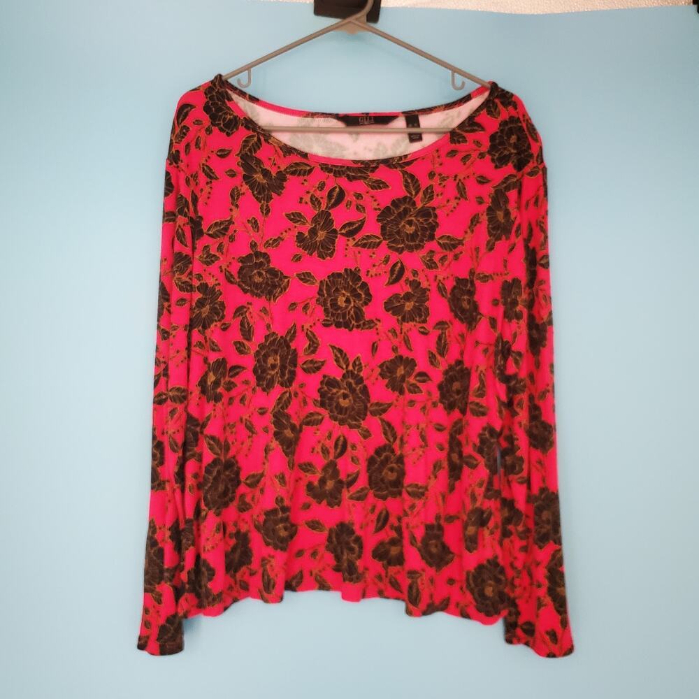 G.I.L.I. Got It Love It Top Size XL Knit Floral Pink Long Sleeve